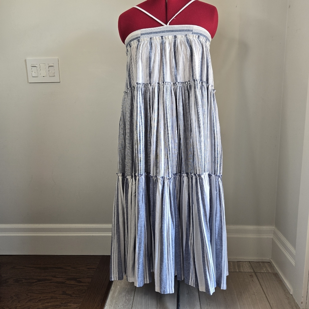 NWOT J CREW Linen Flounced Cover Up Beach Sun Strappy Maxi Dress* White … - Picture 4 of 14